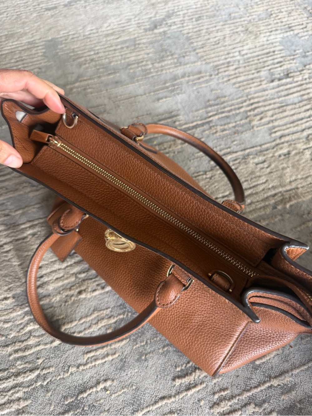 Michael Kors Brown Leather Satchel with Signature MK Charm - cognac Hamilton - Picture 4 of 5